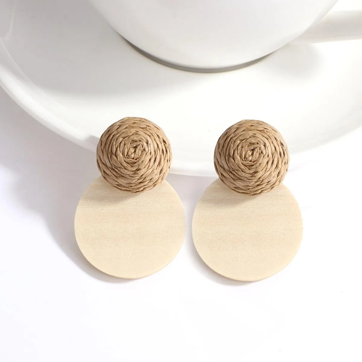 Handmade Rattan Wooden Drop Earrings