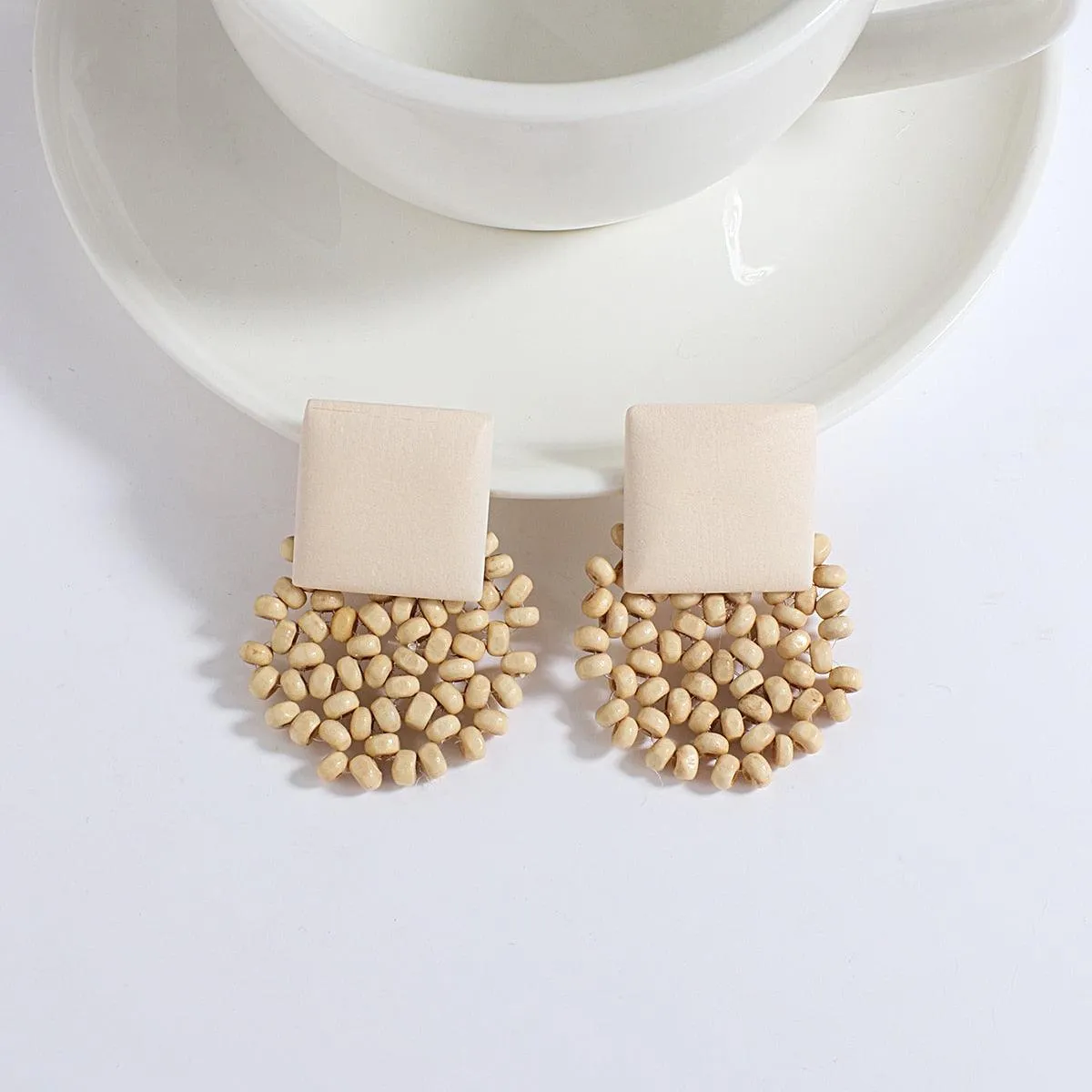 Handmade Rattan Wooden Drop Earrings