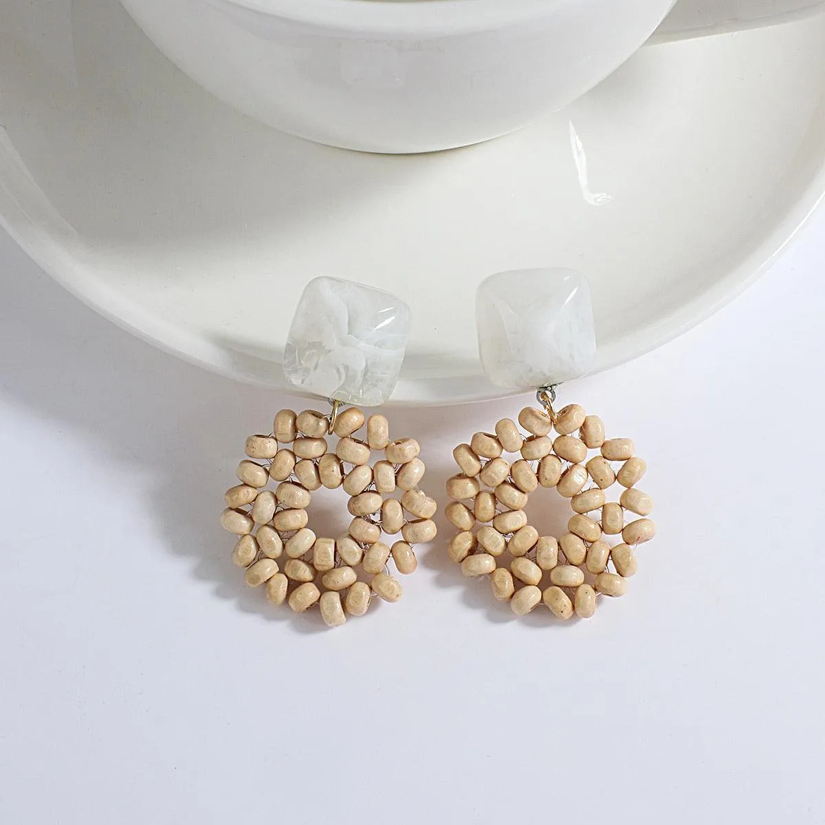 Handmade Rattan Wooden Drop Earrings