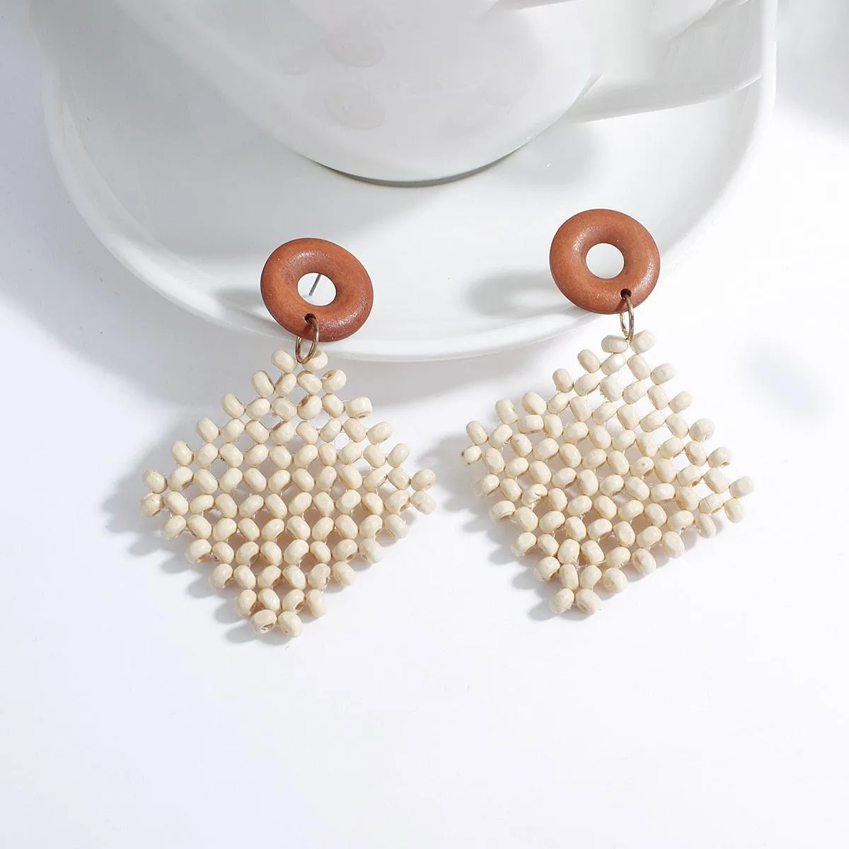 Handmade Rattan Wooden Drop Earrings
