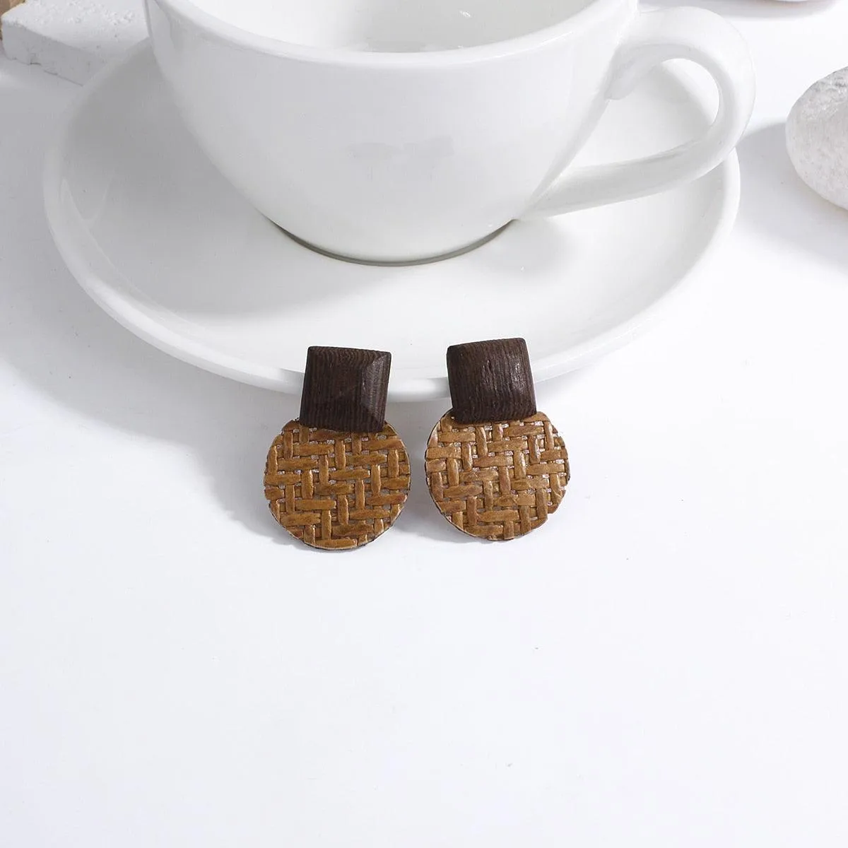 Handmade Rattan Wooden Drop Earrings