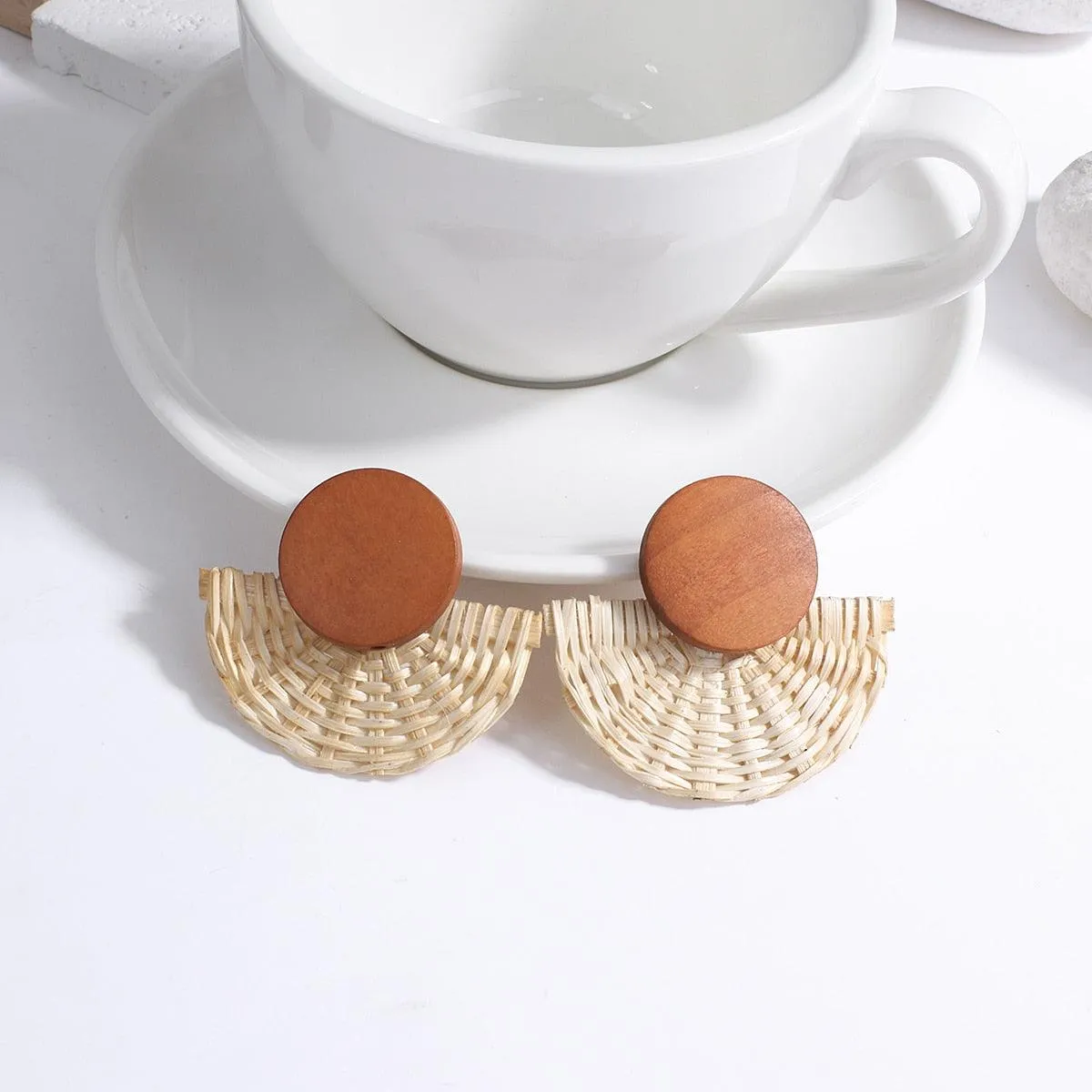 Handmade Rattan Wooden Drop Earrings