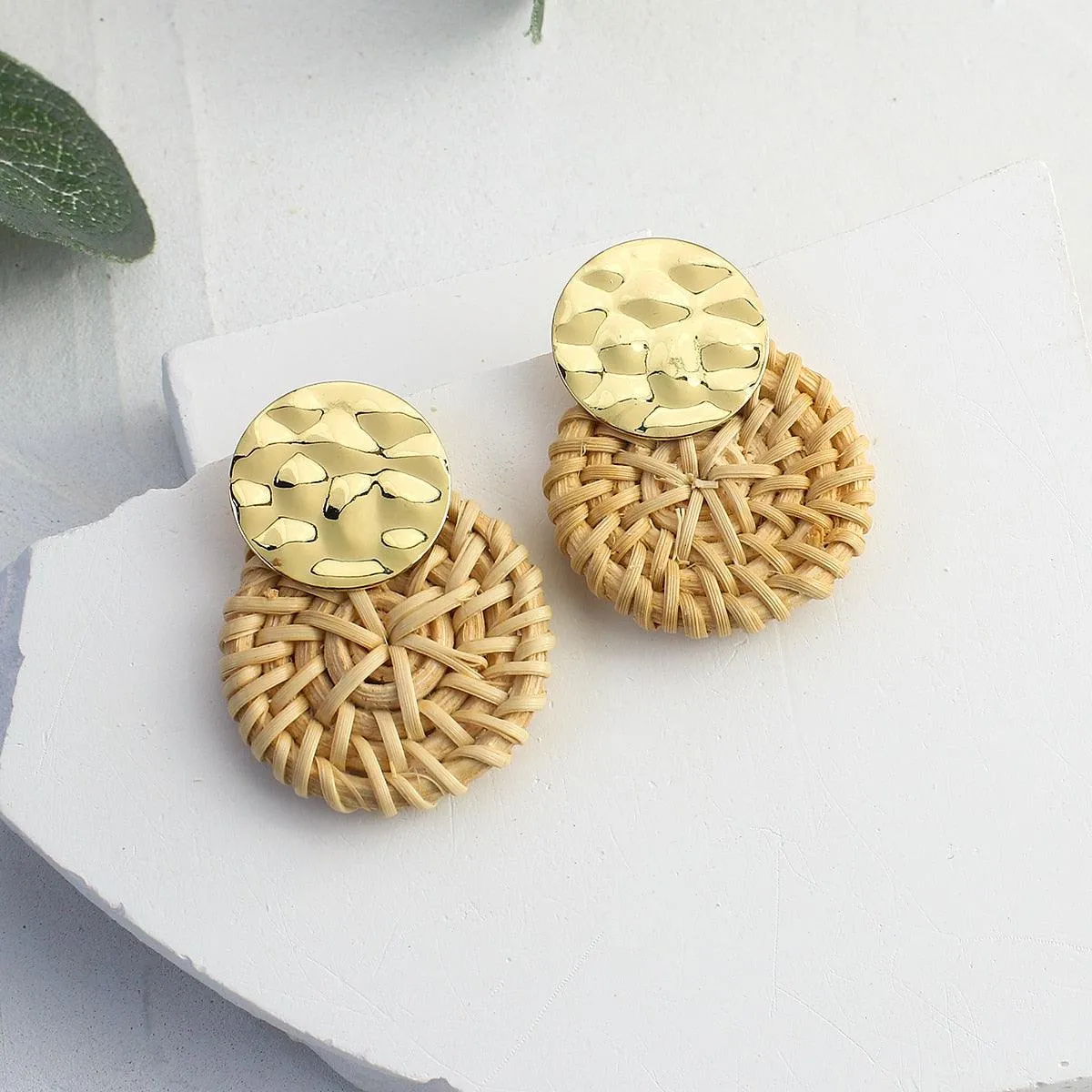 Handmade Rattan Wooden Drop Earrings