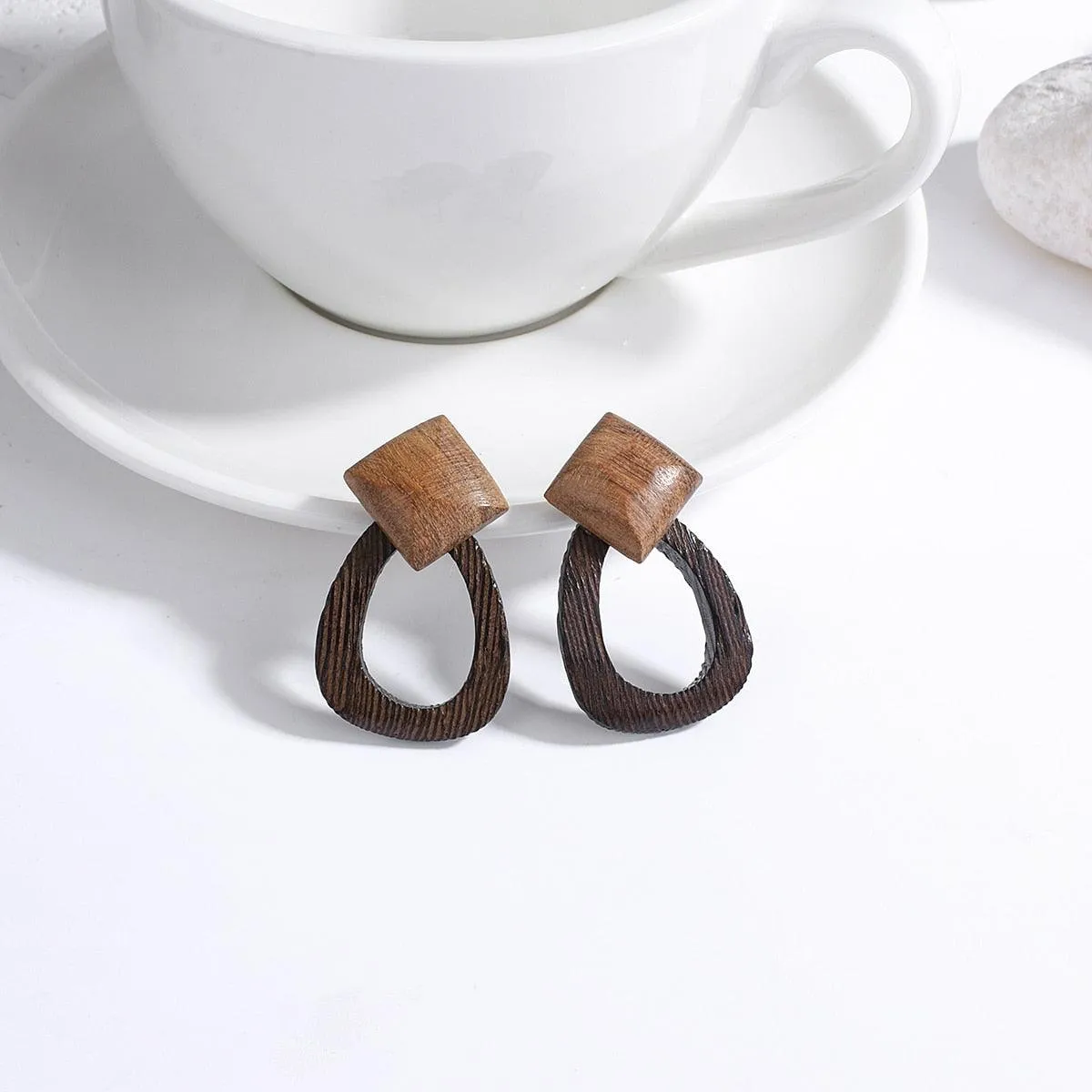 Handmade Rattan Wooden Drop Earrings