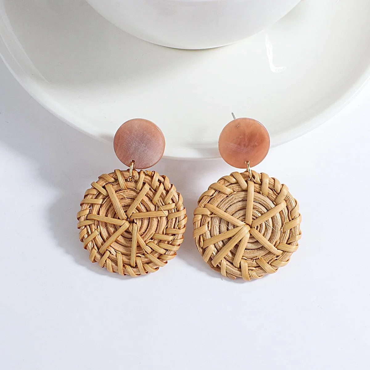 Handmade Rattan Wooden Drop Earrings