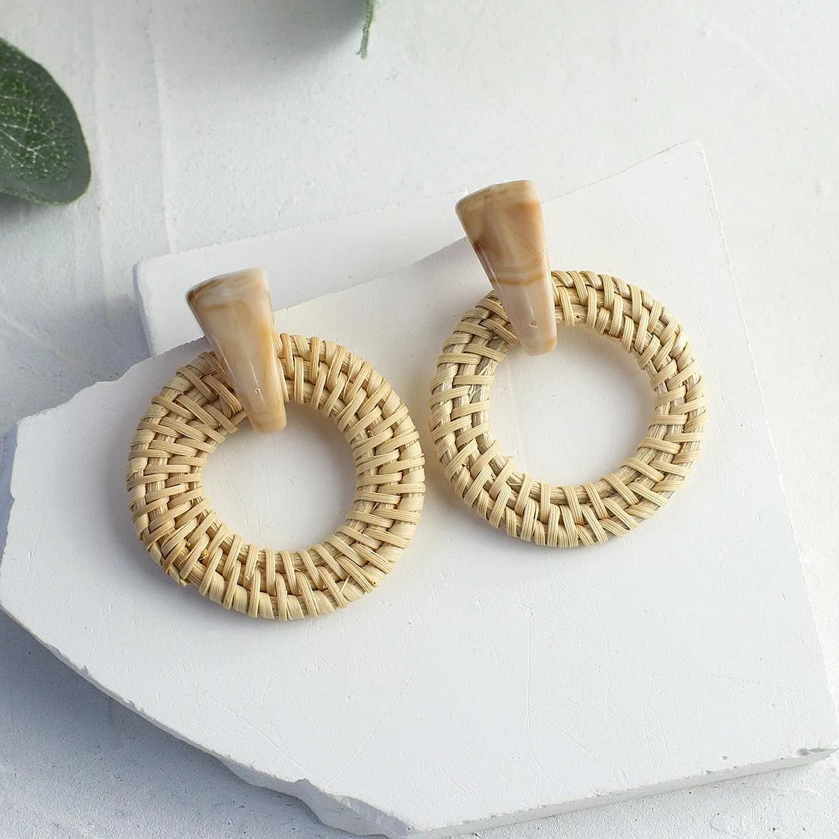 Handmade Rattan Wooden Drop Earrings