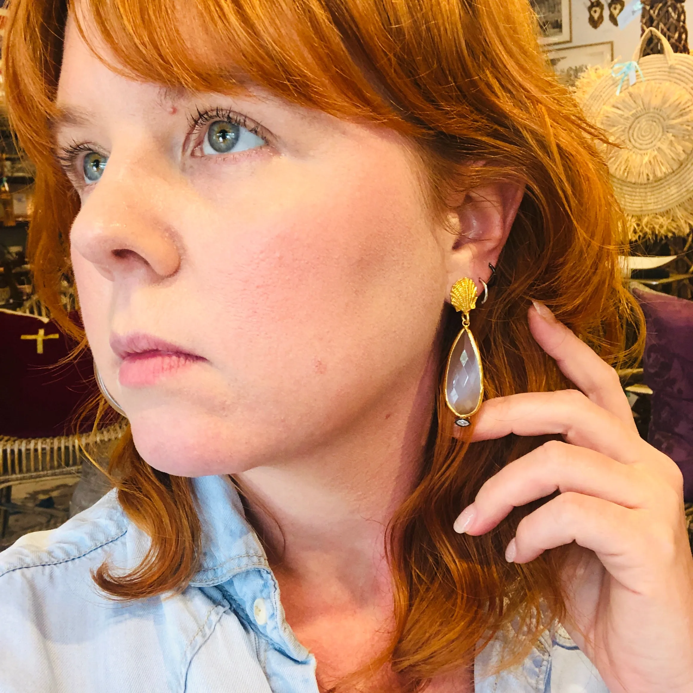 Handmade Seashell & Cat Eye Drop Earrings from Istanbul