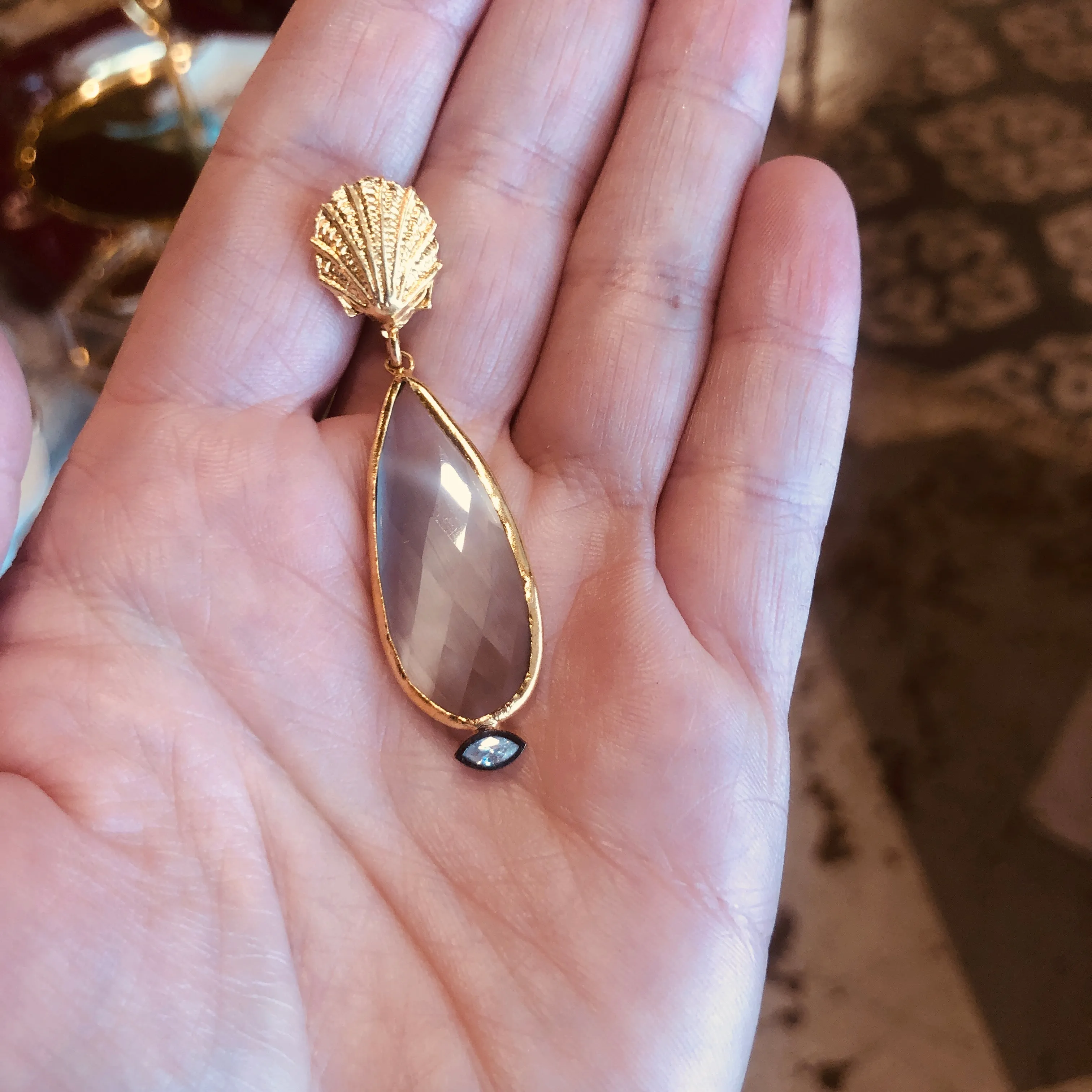 Handmade Seashell & Cat Eye Drop Earrings from Istanbul