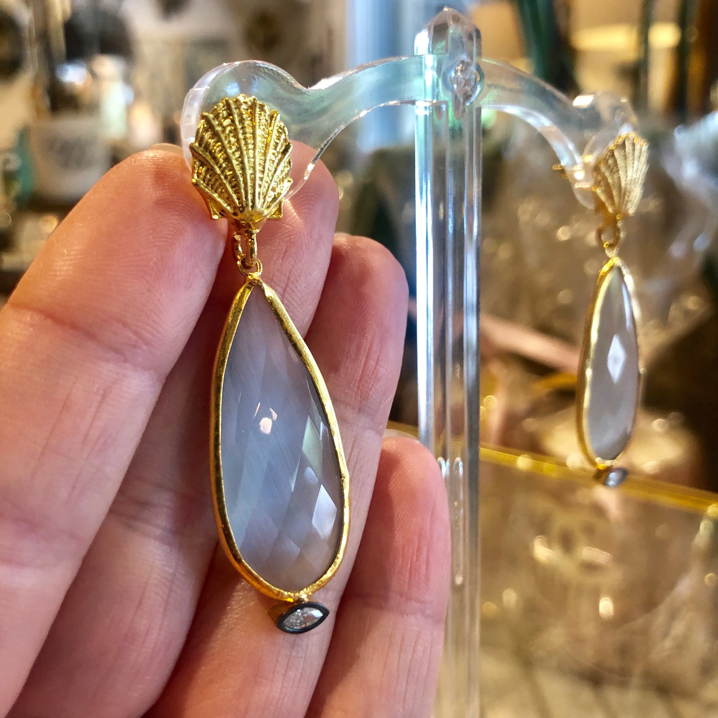 Handmade Seashell & Cat Eye Drop Earrings from Istanbul