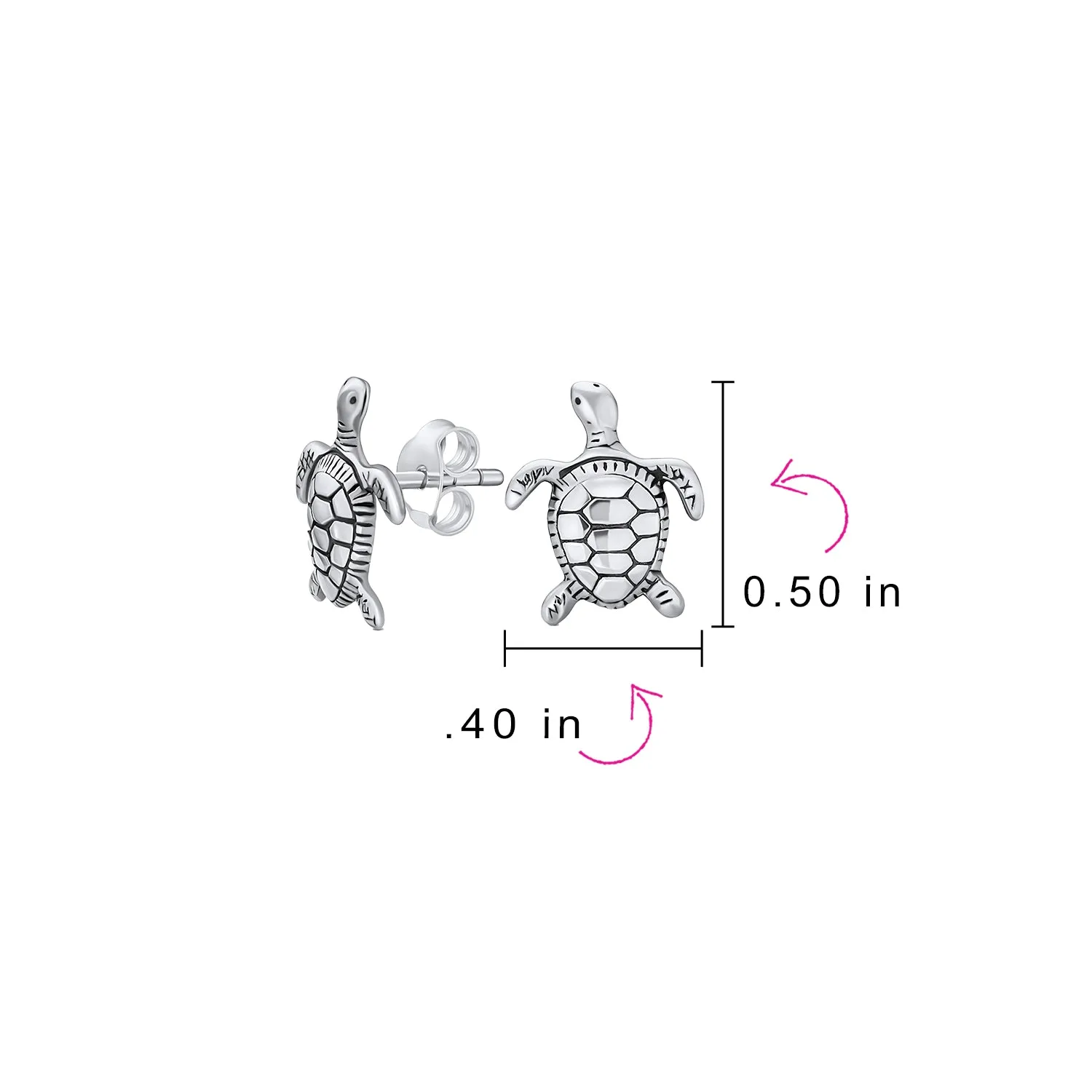 Hawaiian Sea Tortoise Beach Turtle Stud Earrings in Sterling Silver
