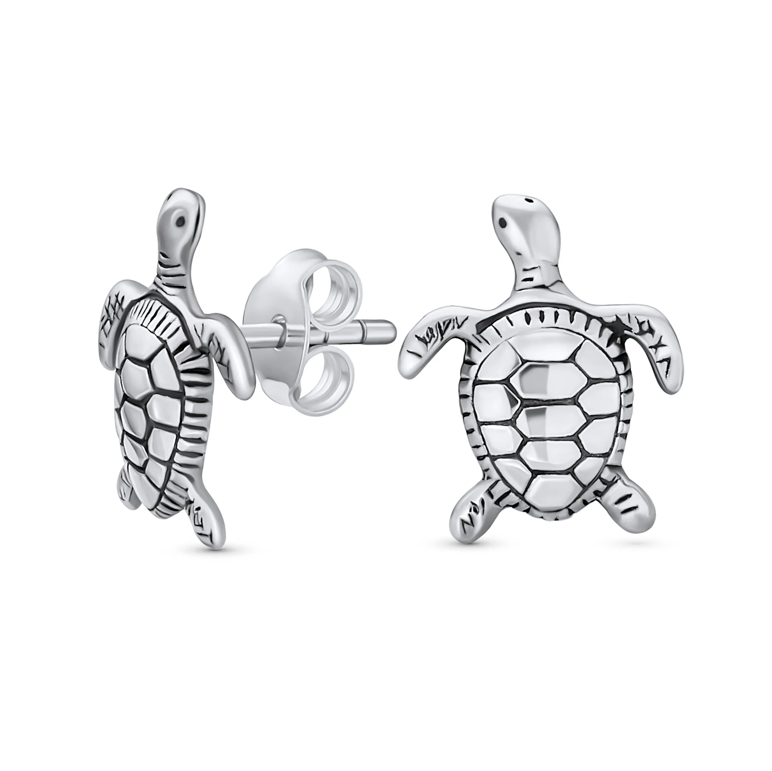 Hawaiian Sea Tortoise Beach Turtle Stud Earrings in Sterling Silver