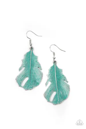 Heads QUILL Roll - Blue - Patina Feather Paparazzi Fishhook Earrings