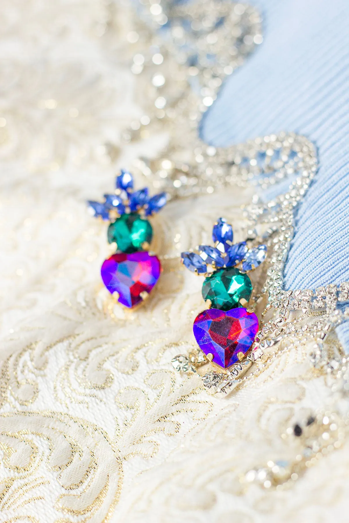 Heart Gem Layer Stud Earrings
