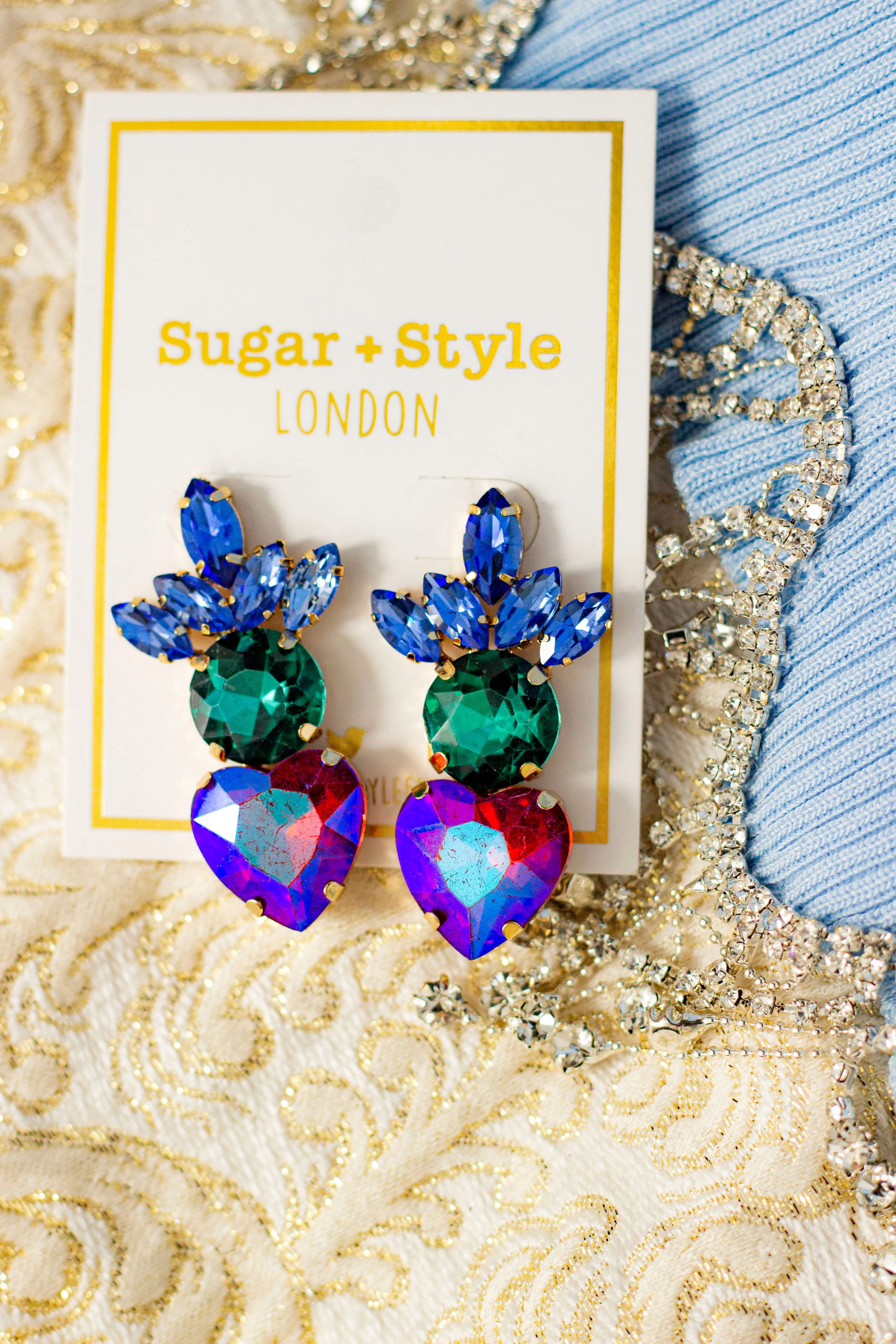 Heart Gem Layer Stud Earrings