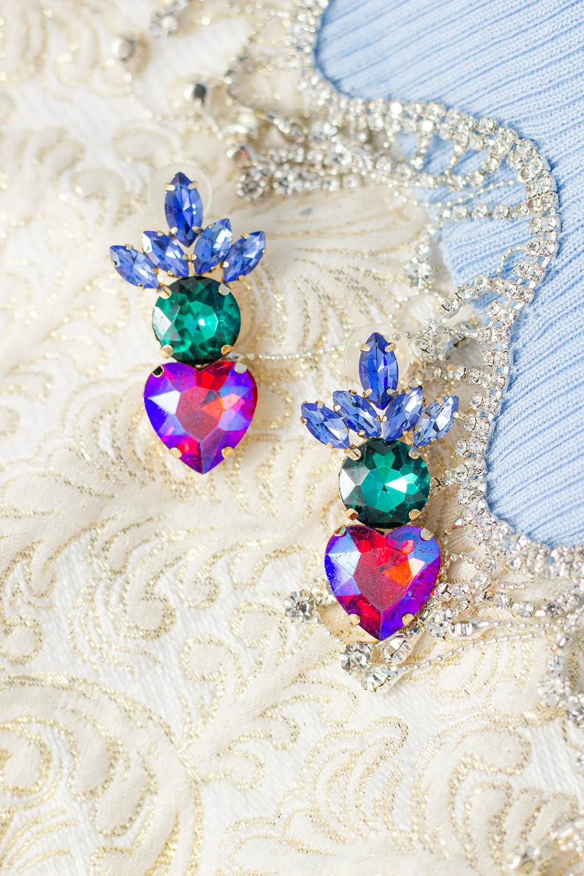 Heart Gem Layer Stud Earrings