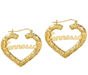 Heart Name Bamboo Hoop Earrings