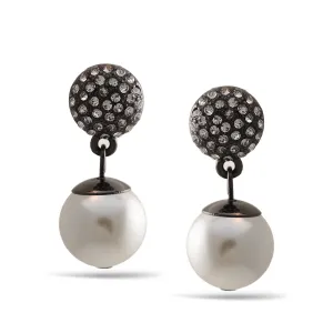HEMATITE WHITE PEARL CRYSTAL EARRINGS #SQ321-1024-3565H (GB15)