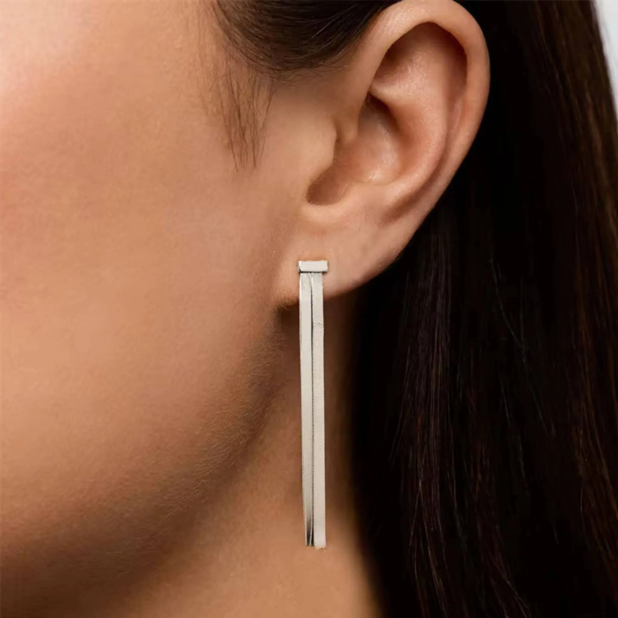 Herringbone Tassel Stud Earrings – 925 Silver or 14K Gold