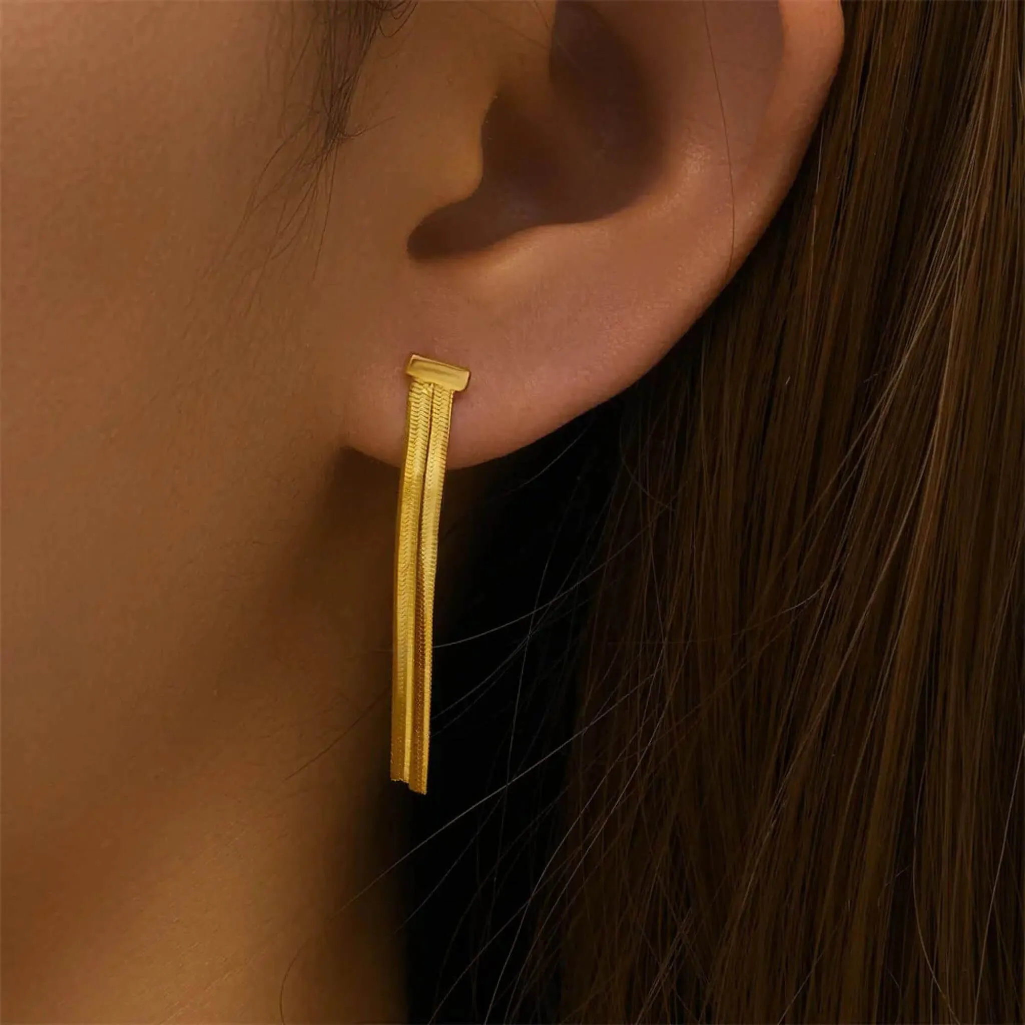 Herringbone Tassel Stud Earrings – 925 Silver or 14K Gold