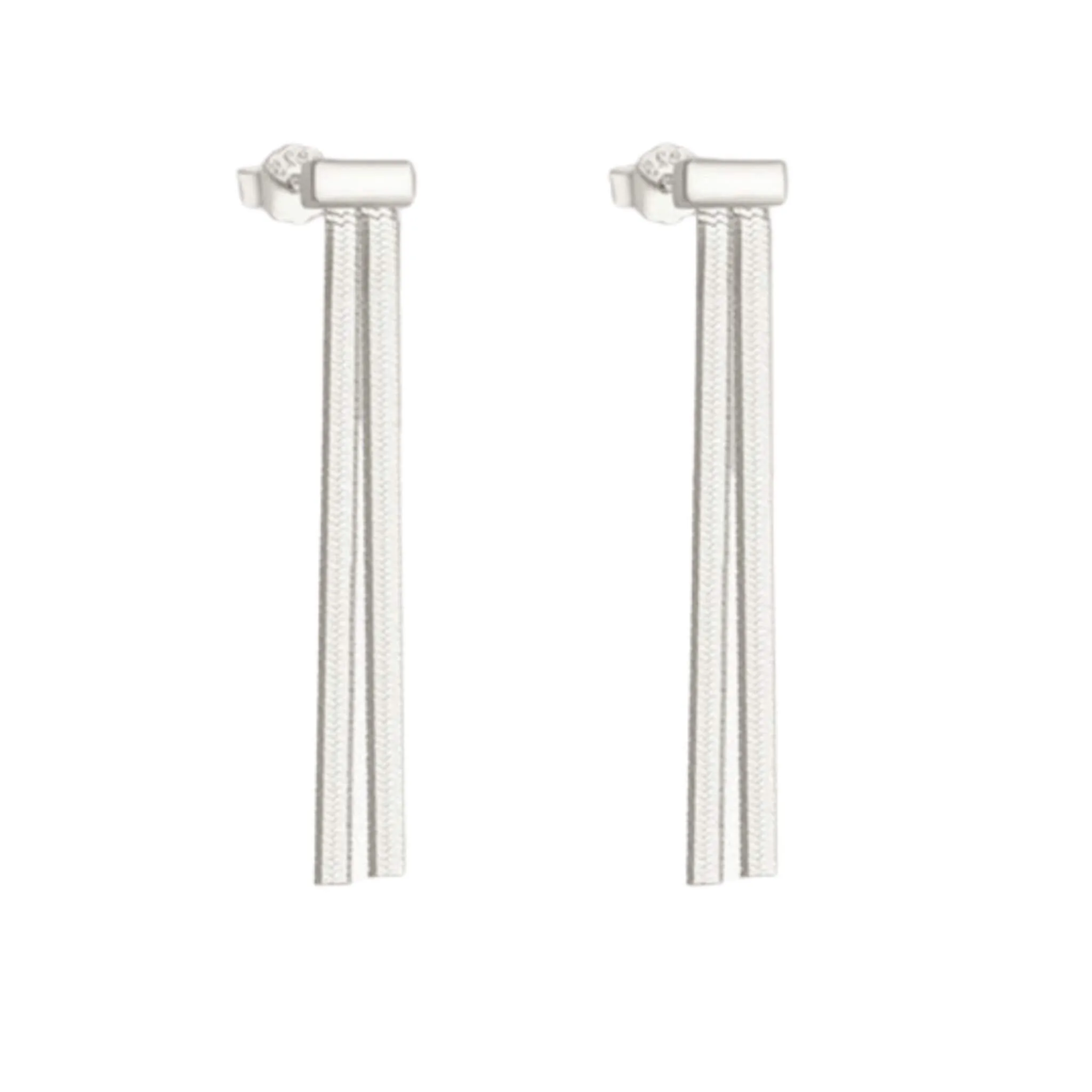 Herringbone Tassel Stud Earrings – 925 Silver or 14K Gold