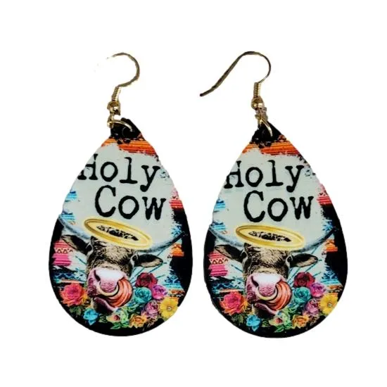 Holy Cow Wood Earrings