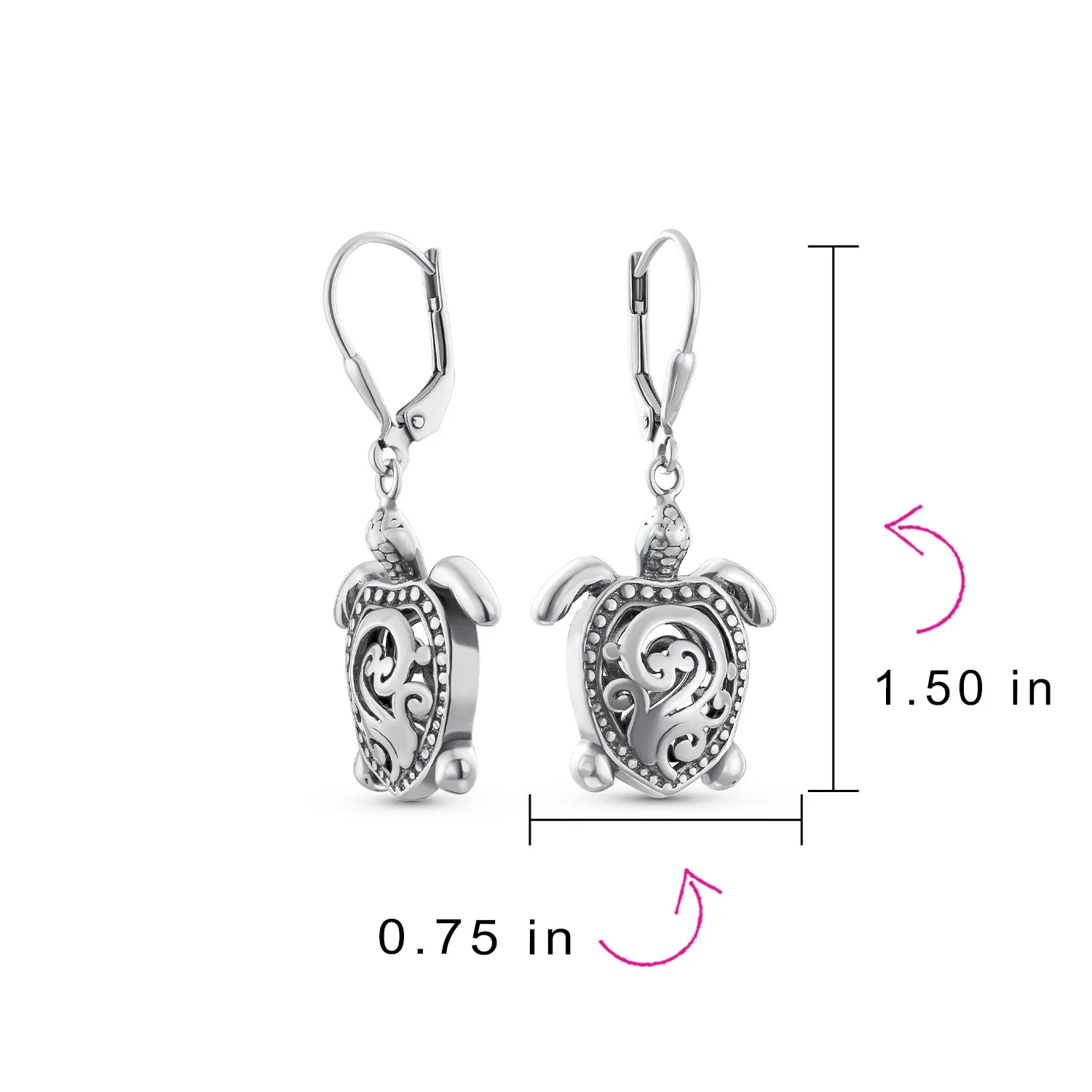Honeymoon Nautical Balinese Turtle Dangle Earrings in Oxidized Sterling Silver