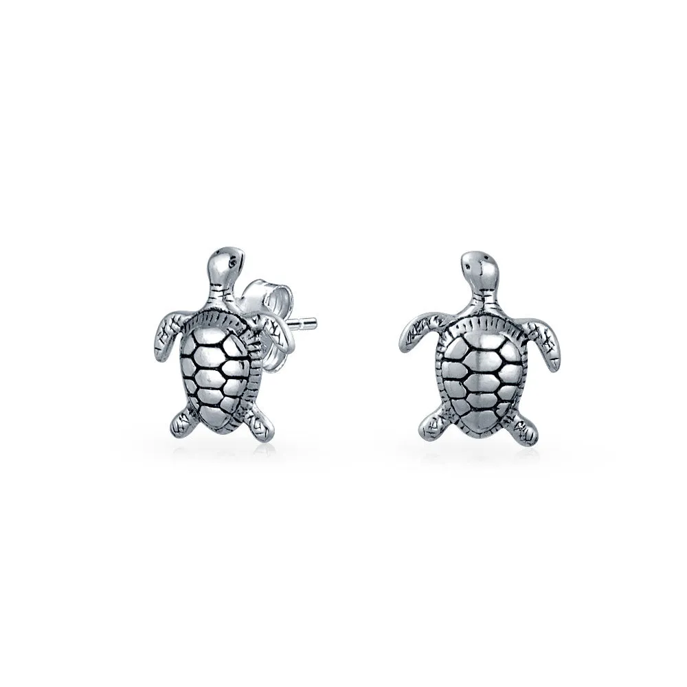 Honeymoon Nautical Sea Turtle Pendant and Earrings Jewelry Set Sterling Silver