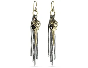 Hummingbird Skull Tassel Earrings - Bronze