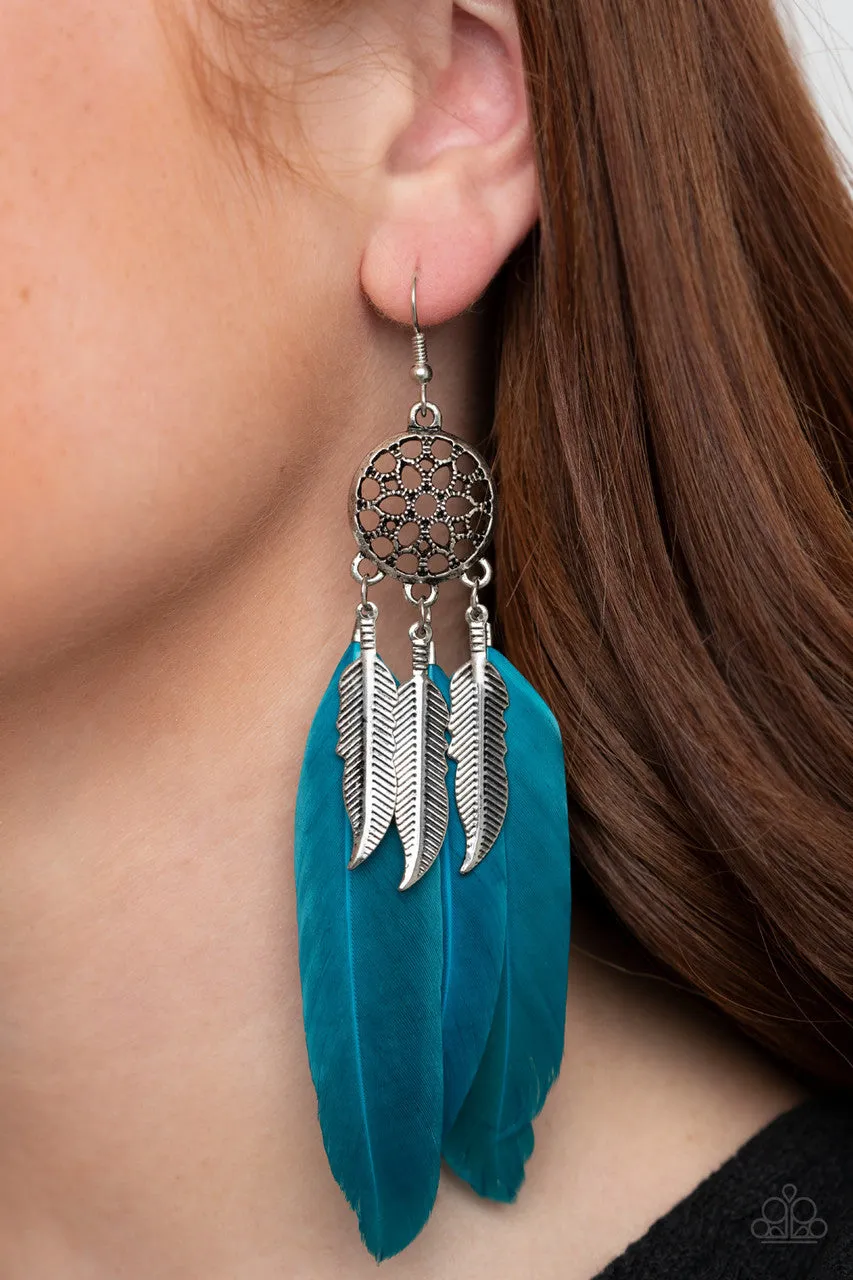 In Your Wildest DREAM-CATCHERS Blue Paparazzi Earrings