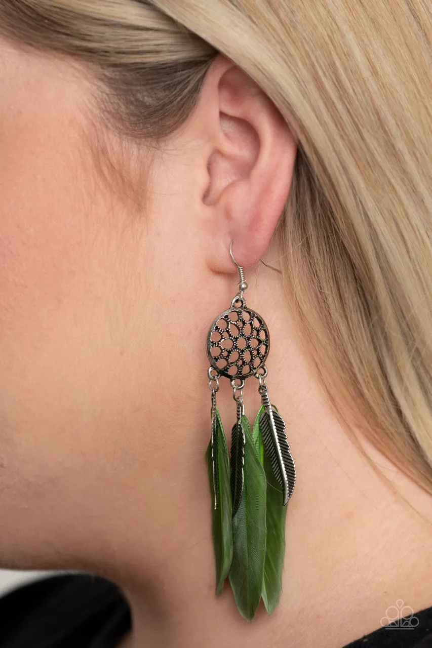 In Your Wildest DREAM-CATCHERS Green Paparazzi Earrings