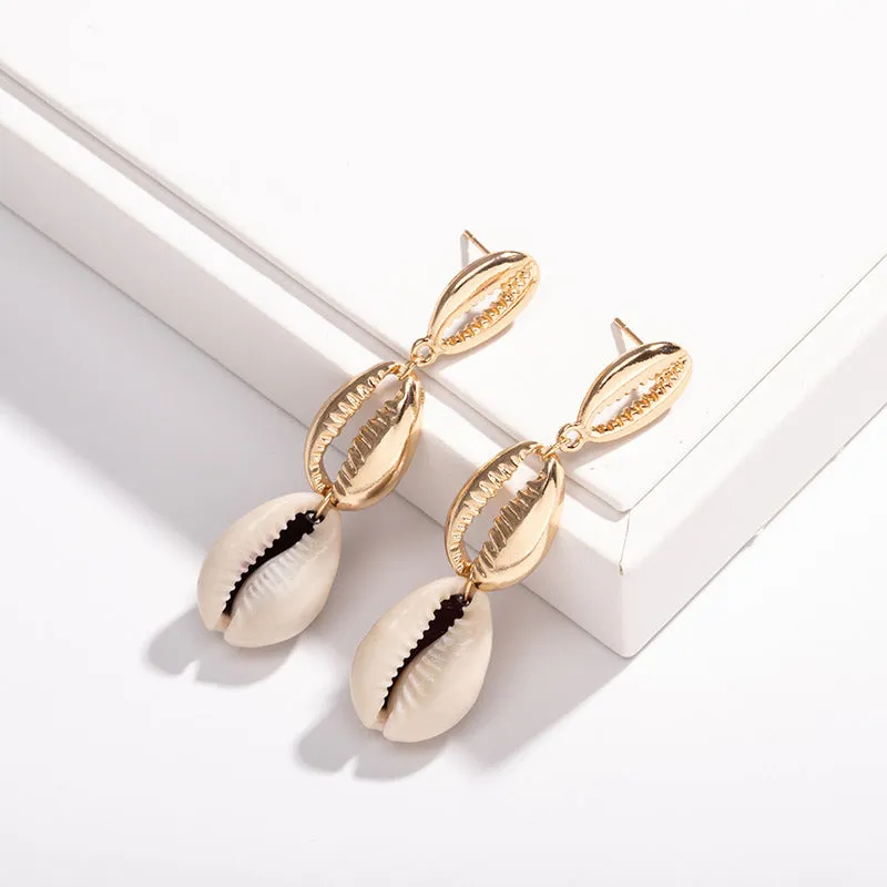 INS Accessories Natural Fashion Shell Earrings Geometric Tassel Earrings