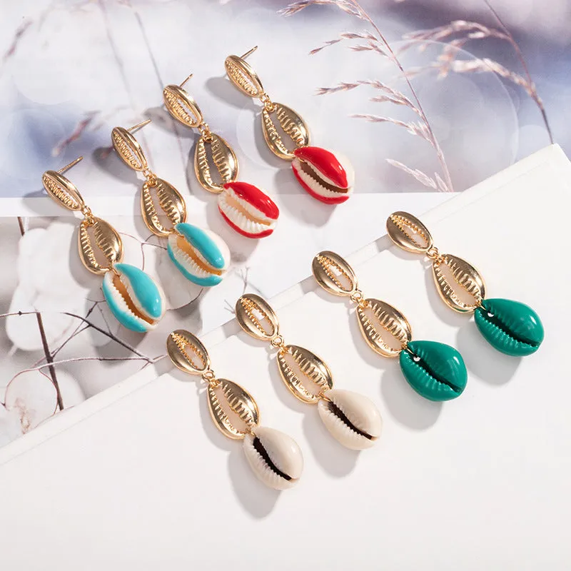 INS Accessories Natural Fashion Shell Earrings Geometric Tassel Earrings