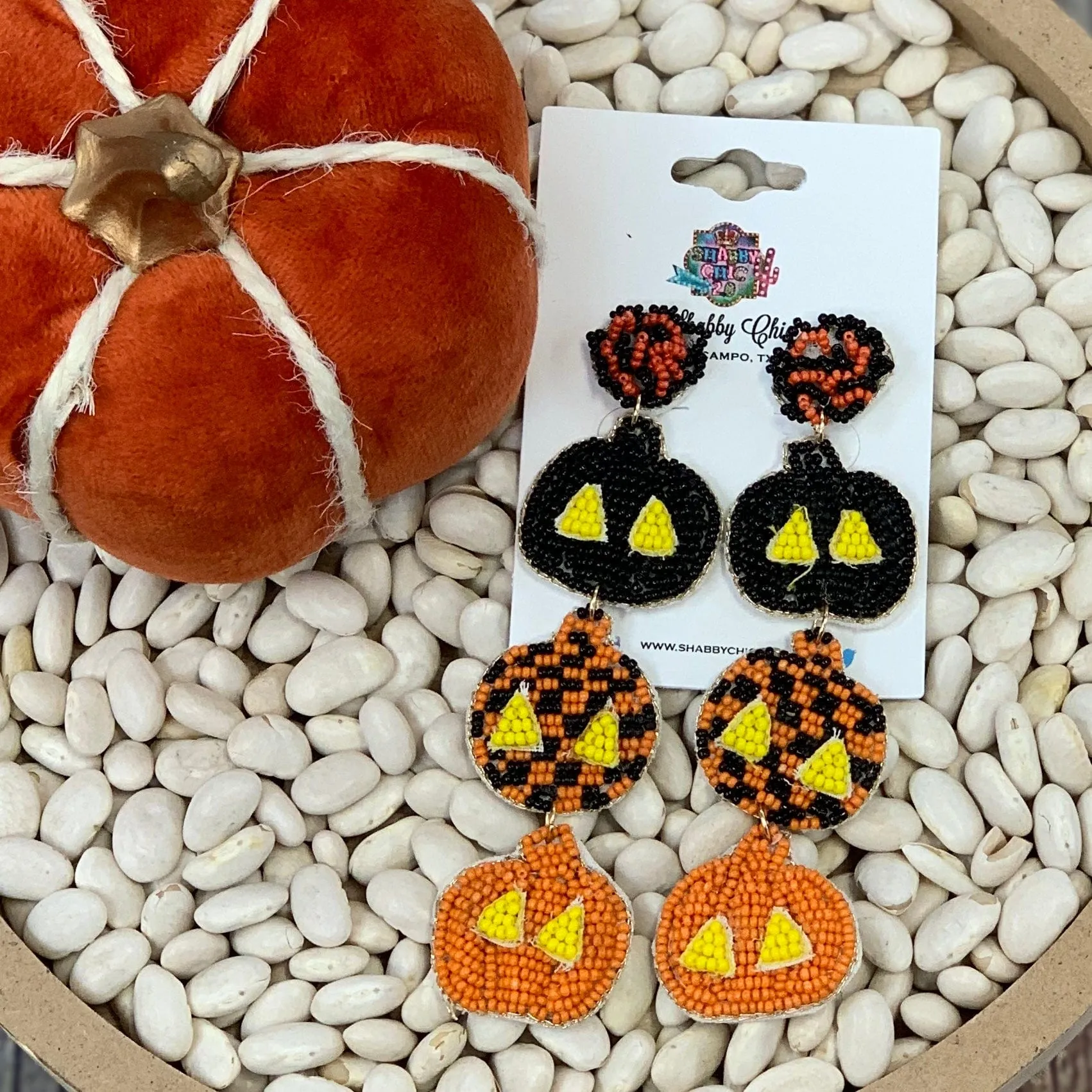 Jack-O-Lantern Stack Beaded Earrings