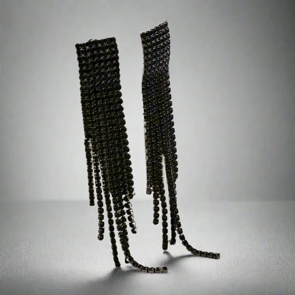 Jet Black Tassel Earrings