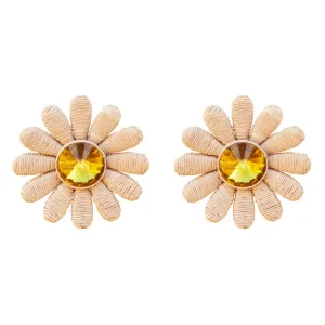 Jewel Daisy Button- Natural Raffia