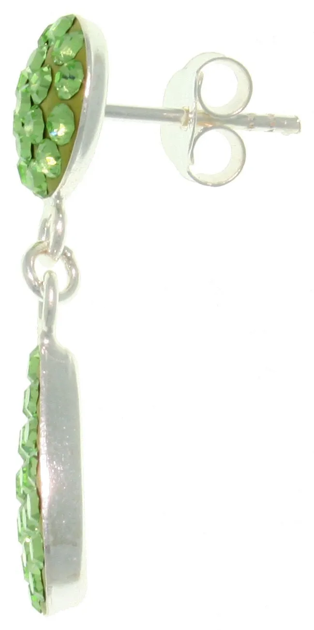 Jewelry Trends Sterling Silver Green Crystal Teardrop Dangle Earrings