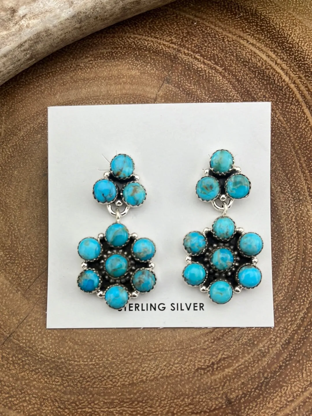 Joy Kingman Turquoise Flower Cluster Drop Earrings