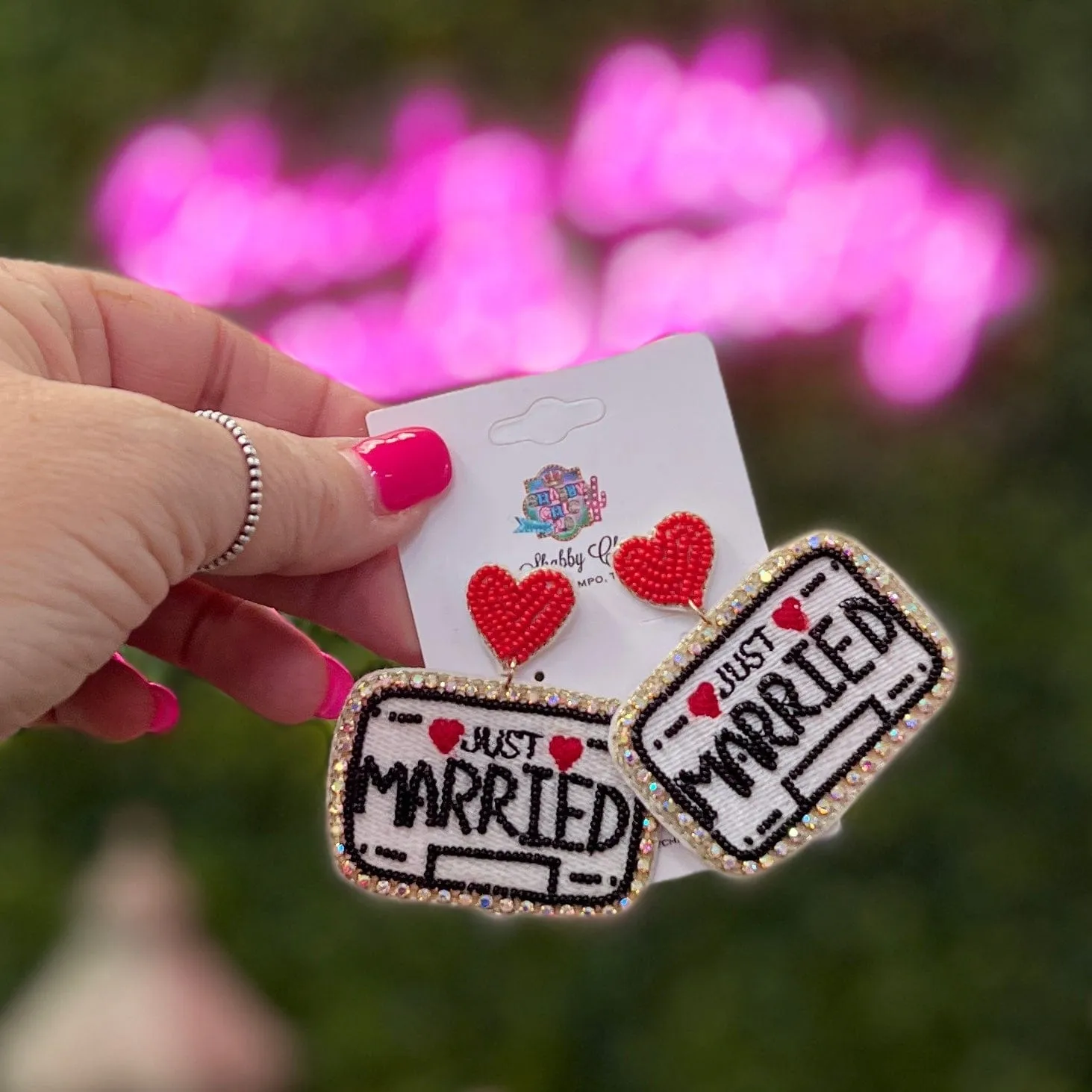 Just Married Beaded Earrings
