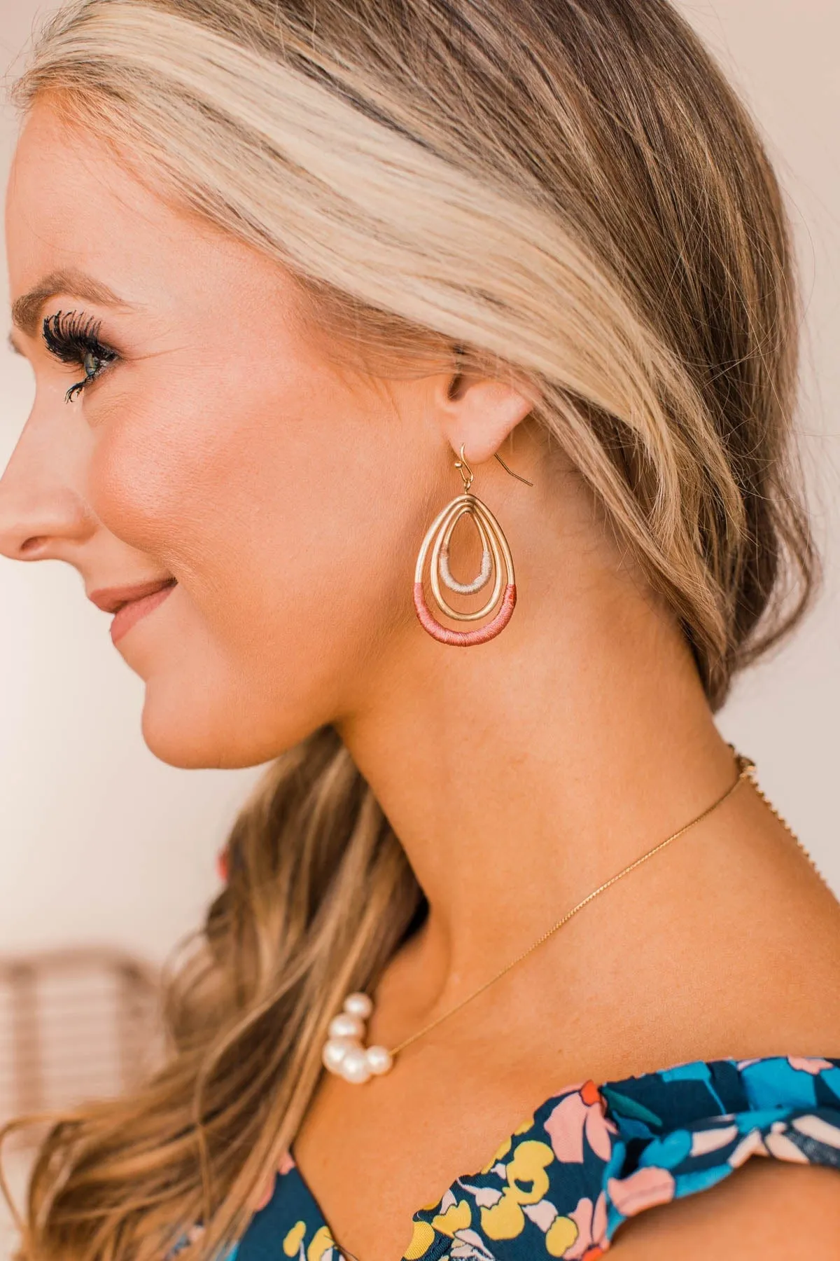 Just You Wait 3 Tier Earrings- Pink