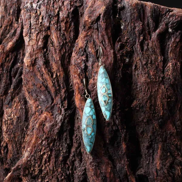 Kashmir Origin Green Coloured Handmade Turquoise Earring