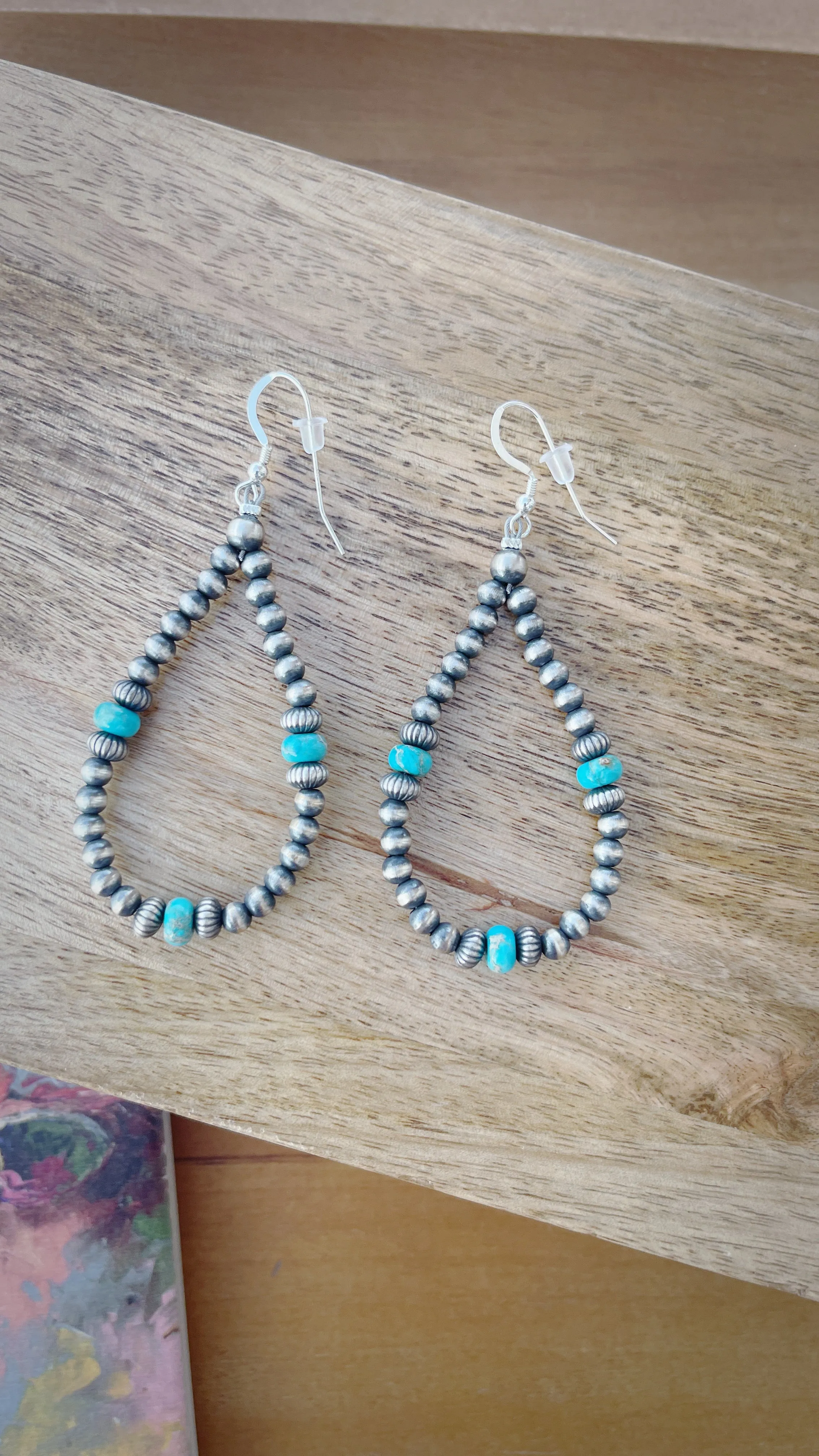 Katie Turquoise and Navajo Pearl Teardrop Earrings