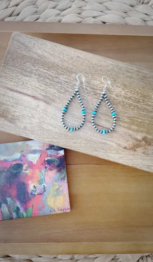 Katie Turquoise and Navajo Pearl Teardrop Earrings