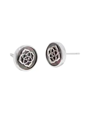 Kendra Scott - Stamped Dira Rhodium Stud Earring Black Mother of Pearl