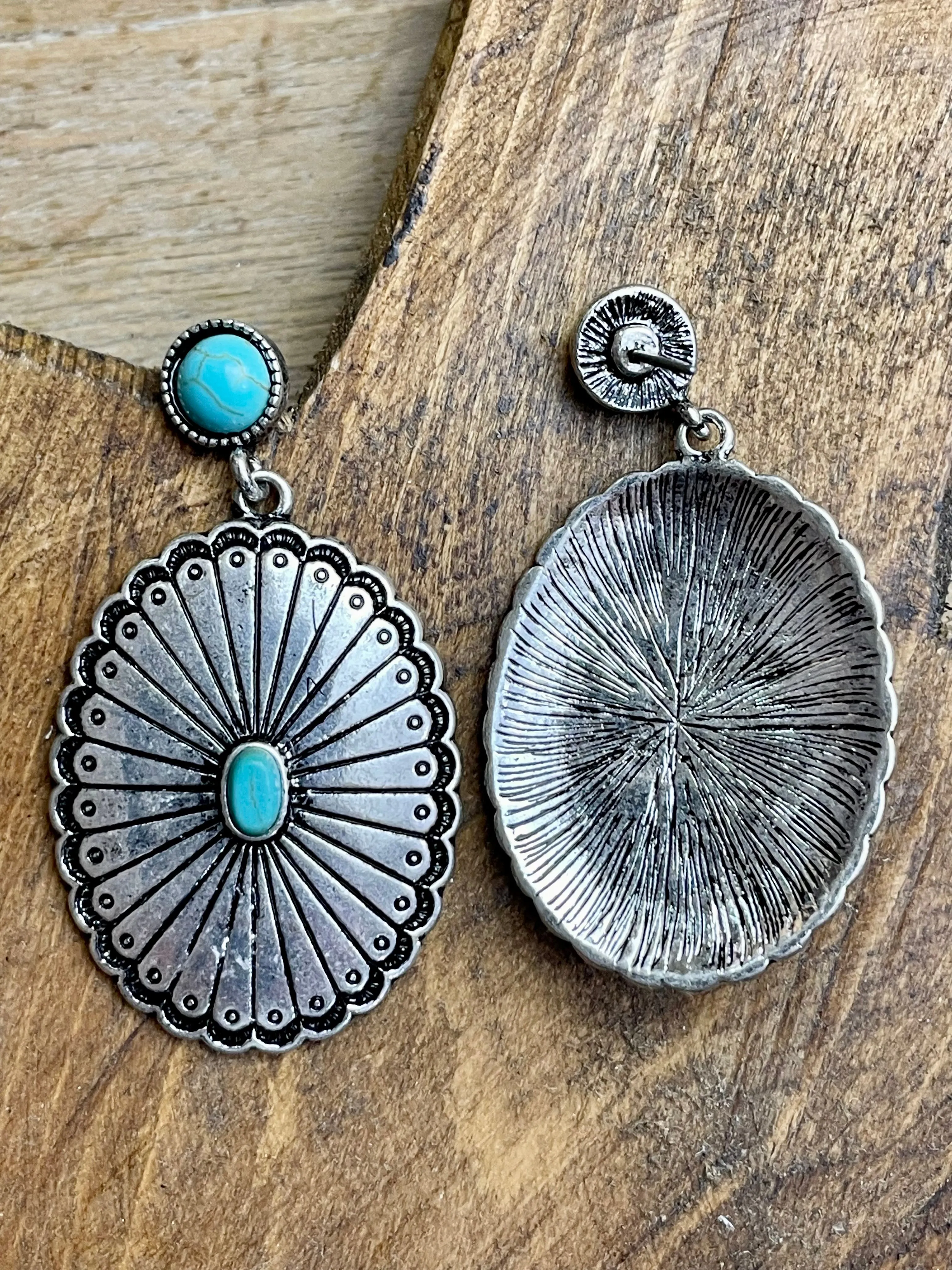 Kerana Round Stone Post Concho Drop Earrings - Turquoise