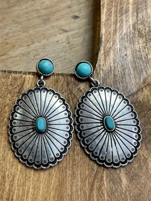 Kerana Round Stone Post Concho Drop Earrings - Turquoise