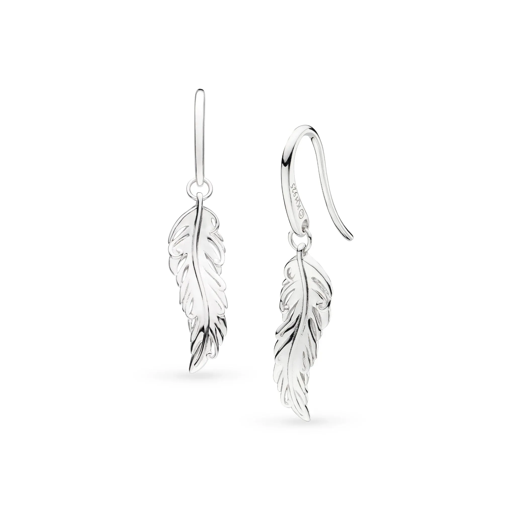 Kit Heath Sterling Silver Curved Feather Drop Earrings
