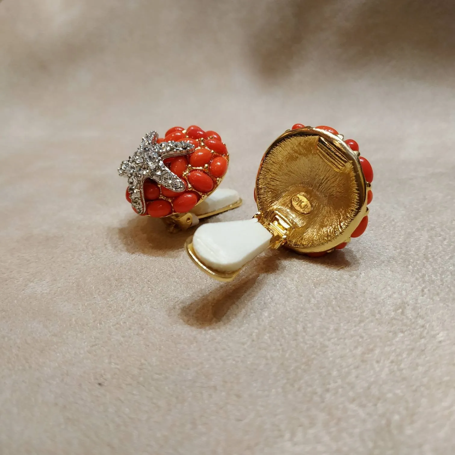 KJL Coral Starfish Clip on Earrings by Kenneth Jay Lane