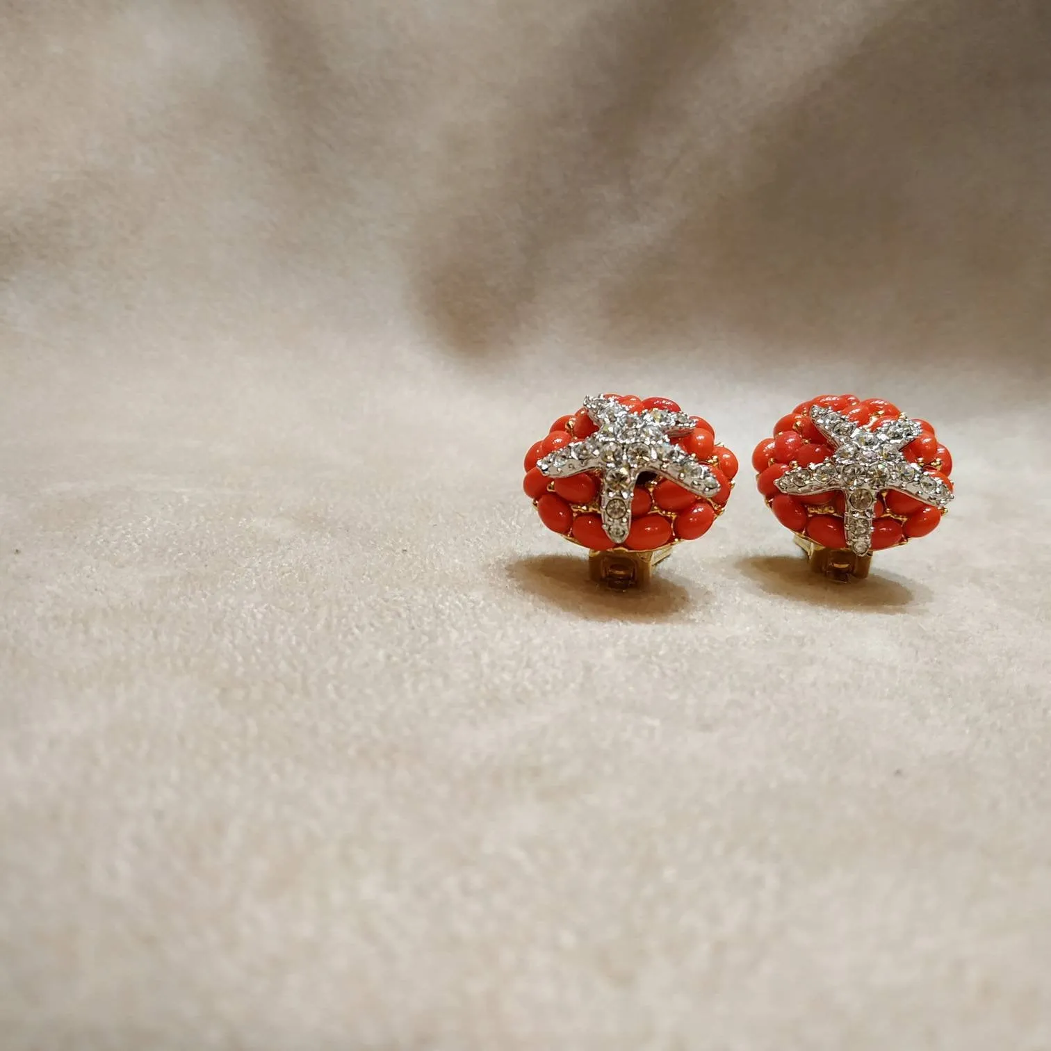 KJL Coral Starfish Clip on Earrings by Kenneth Jay Lane