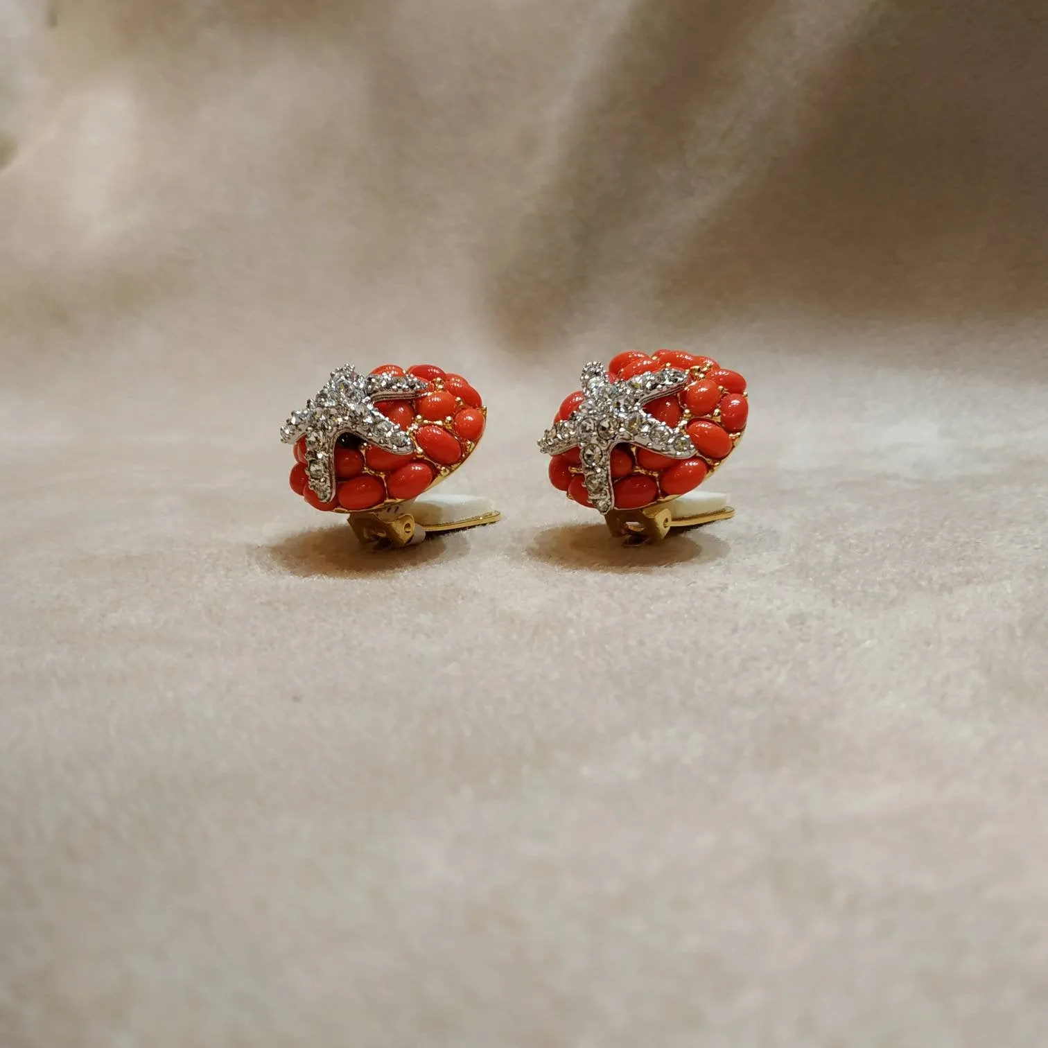 KJL Coral Starfish Clip on Earrings by Kenneth Jay Lane