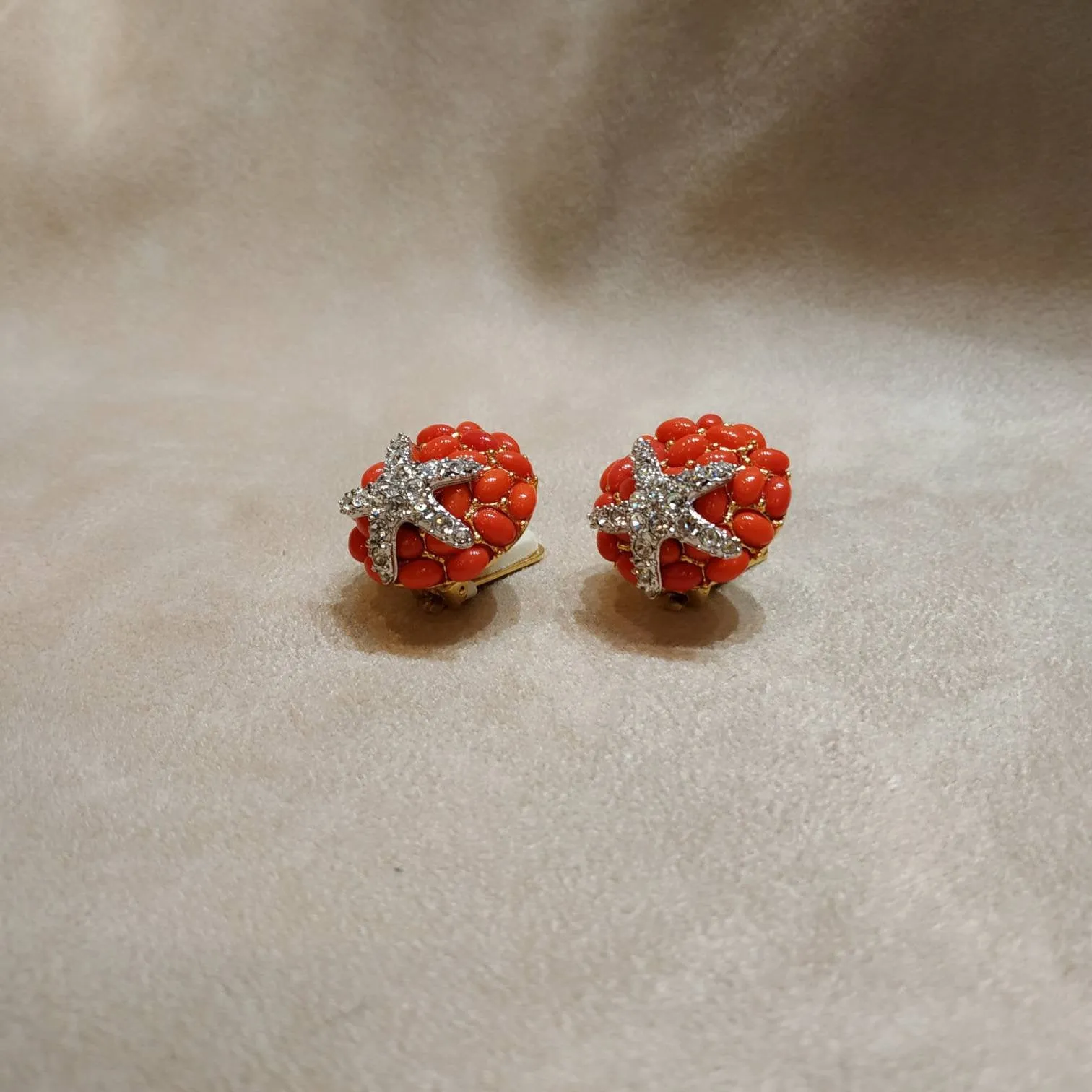 KJL Coral Starfish Clip on Earrings by Kenneth Jay Lane